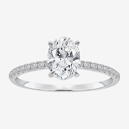 (I / Si2) Womens 1 1/7 CT. T.W. Lab Grown White Diamond Sterling Silver Oval Side Stone Engagement Ring