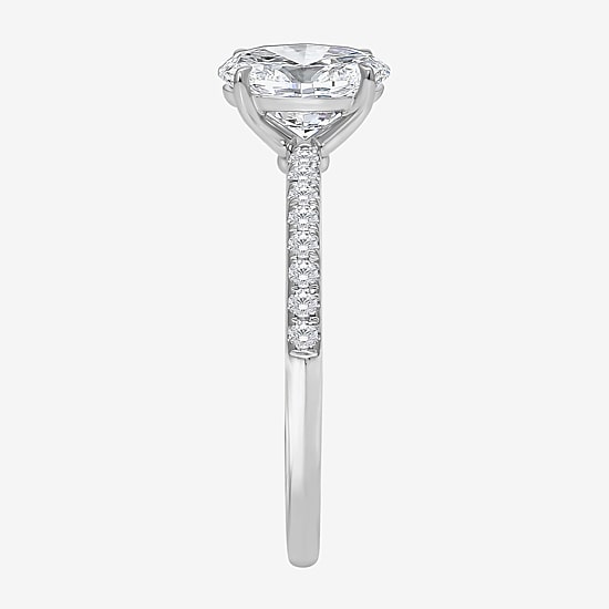 (I / Si2) Womens 1 1/7 CT. T.W. Lab Grown White Diamond Sterling Silver Oval Side Stone Engagement Ring