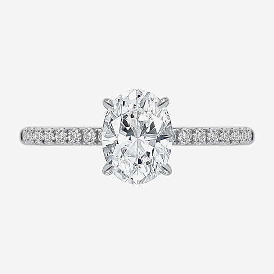 (I / Si2) Womens 1 1/7 CT. T.W. Lab Grown White Diamond Sterling Silver Oval Side Stone Engagement Ring