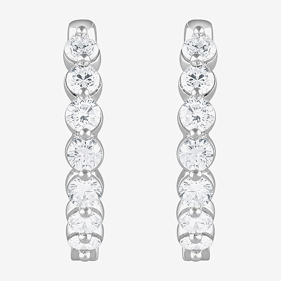 (G / Si1-Si2) Womens 2 CT. T.W. Lab Grown White Diamond Sterling Silver 20.1mm Hoop Earrings