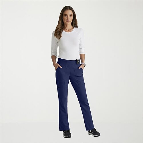 Grey's Anatomy by Barco Spandex Stretch Direct Grsp633 Relay 5-Pocket Mid-Rise Straight Leg Womens Petite Stretch Fabric Moisture Wicking Wrinkle Resi