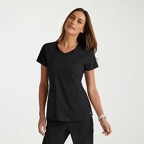 Grey's Anatomy by Barco Spandex Stretch Direct Grst185 Bolt 3-Pocket\N Womens V Neck Short Sleeve Stretch Fabric Moisture Wicking Wrinkle Resistant Sc