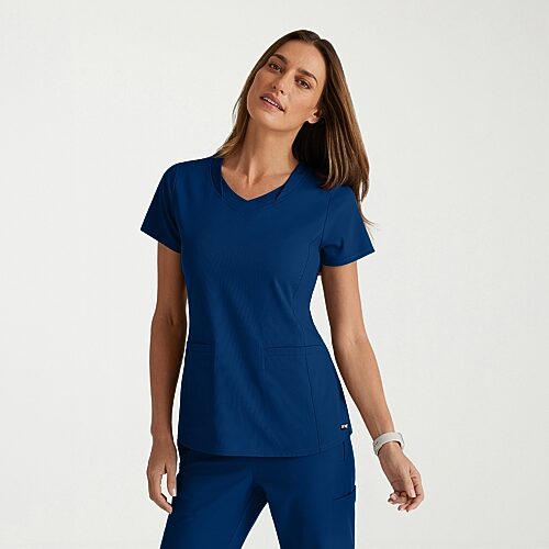 Grey's Anatomy by Barco Spandex Stretch Direct Grst185 Bolt 3-Pocket\N Womens V Neck Short Sleeve Stretch Fabric Moisture Wicking Wrinkle Resistant Sc