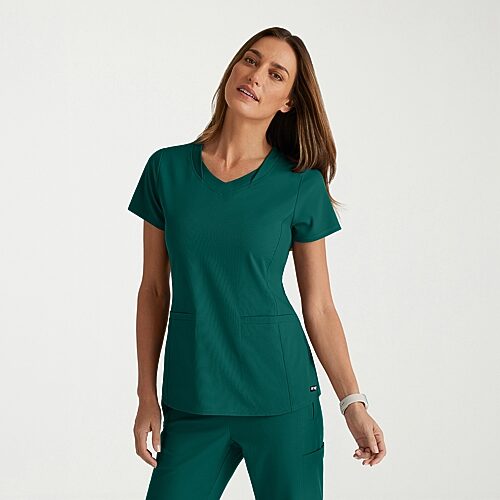 Grey's Anatomy by Barco Spandex Stretch Direct Grst185 Bolt 3-Pocket\N Womens V Neck Short Sleeve Stretch Fabric Moisture Wicking Wrinkle Resistant Sc