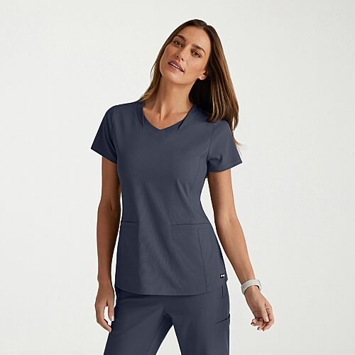 Grey's Anatomy by Barco Spandex Stretch Direct Grst185 Bolt 3-Pocket\N Womens V Neck Short Sleeve Stretch Fabric Moisture Wicking Wrinkle Resistant Sc