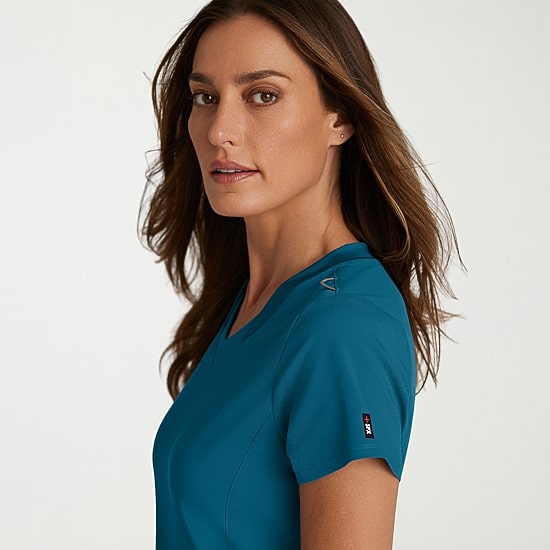 Grey's Anatomy™ by Barco Spandex Stretch Direct Grst185 Bolt 3-Pocket\N Womens V Neck Short Sleeve Stretch Fabric Moisture Wicking Wrinkle Resistant Scrub Top