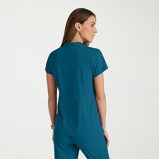 Grey's Anatomy™ by Barco Spandex Stretch Direct Grst186 Rush 1-Pocket Snap Collar Womens Plus Short Sleeve Stretch Fabric Moisture Wicking Wrinkle Resistant Scrub Top