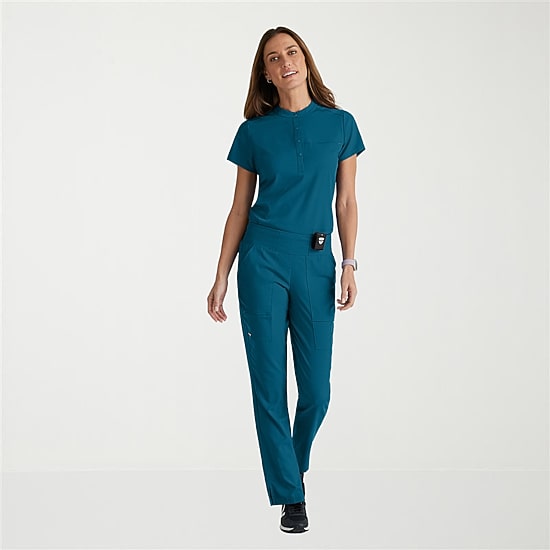 Grey's Anatomy™ by Barco Spandex Stretch Direct Grst186 Rush 1-Pocket Snap Collar Womens Plus Short Sleeve Stretch Fabric Moisture Wicking Wrinkle Resistant Scrub Top