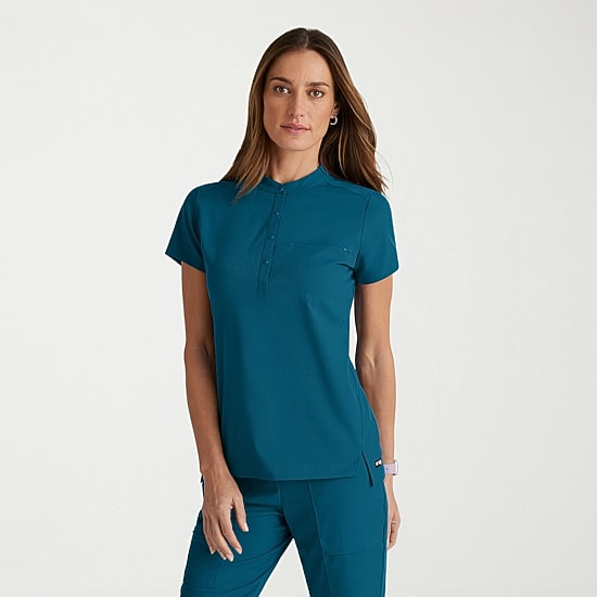 Grey's Anatomy™ by Barco Spandex Stretch Direct Grst186 Rush 1-Pocket Snap Collar Womens Short Sleeve Stretch Fabric Moisture Wicking Wrinkle Resistant Scrub Top