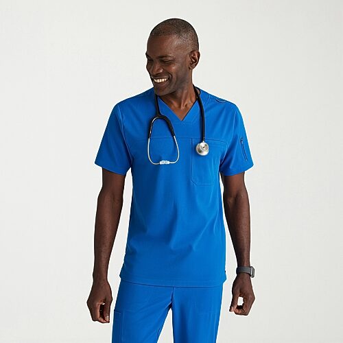 Grey's Anatomy by Barco Spandex Stretch Direct Grst188 Rapid 2-Pocket Mens V Neck Short Sleeve Stretch Fabric Moisture Wicking Wrinkle Resistant Scrub