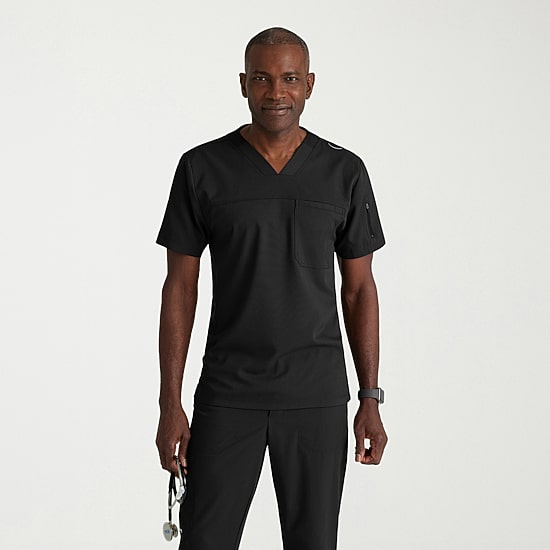 Grey's Anatomy™ by Barco Spandex Stretch Direct Grst188 Rapid 2-Pocket Mens V Neck Short Sleeve Stretch Fabric Moisture Wicking Wrinkle Resistant Scrub Top