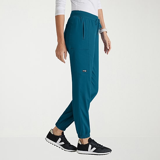 Grey's Anatomy™ by Barco Spandex Stretch Direct Grsp632 Dash 5-Pocket Mid-Rise Jogger Womens Petite Stretch Fabric Moisture Wicking Wrinkle Resistant Scrub Pant