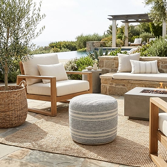 LR Home Bora 14" Handmade Polyester Pouf in Gray/Cream