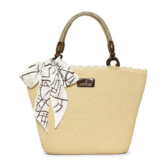 London Fog Straw With Wide Braided Tote Bag