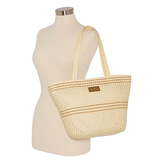 London Fog Woven Straw With Hat Set Tote Bag