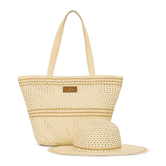 London Fog Woven Straw With Hat Set Tote Bag