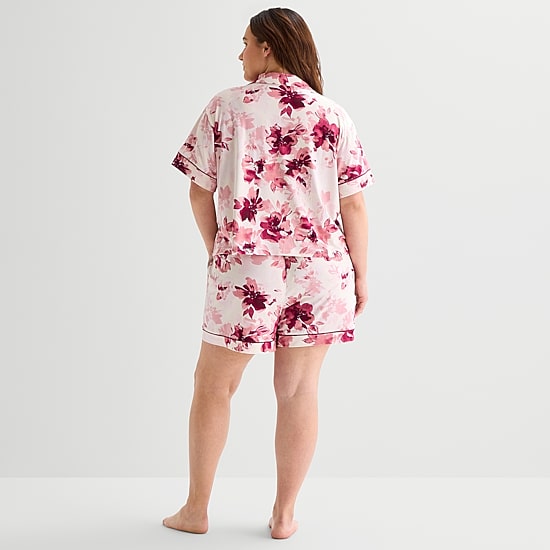 Ambrielle Womens Short Sleeve 2-pc. Plus Pajama Set