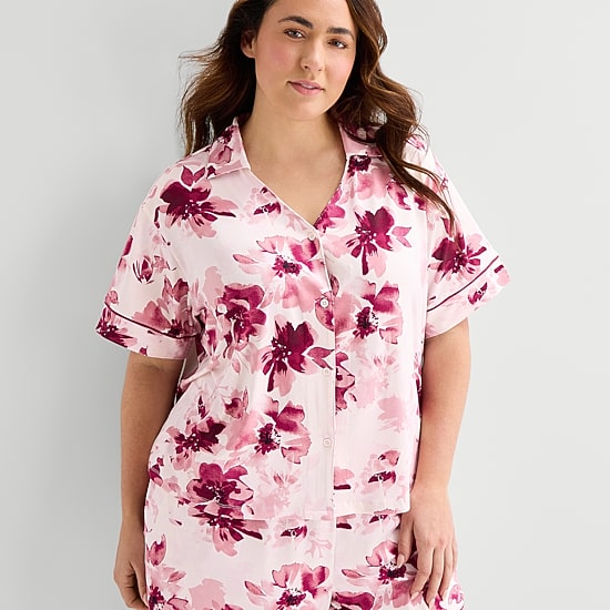 Ambrielle Womens Short Sleeve 2-pc. Plus Pajama Set