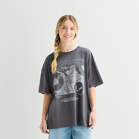 Arizona Womens Juniors Crew Neck Short Sleeve Regular Fit Graphic