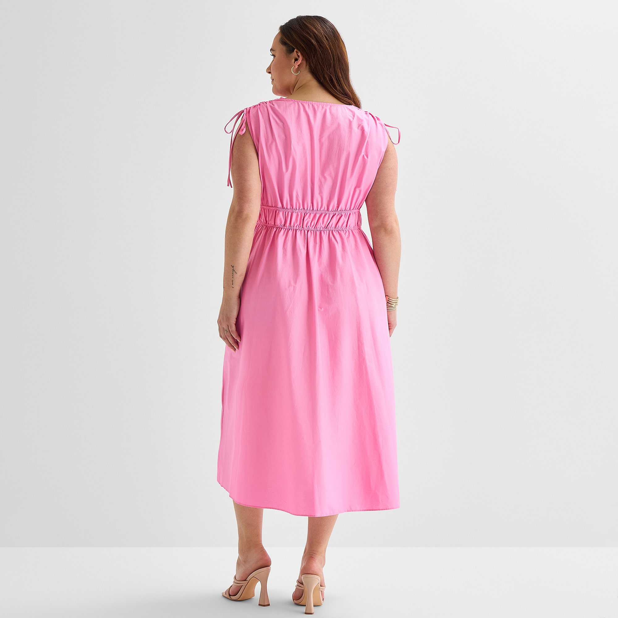 Melonie T Womens Plus Midi V Neck Sleeveless Fit + Flare Dress