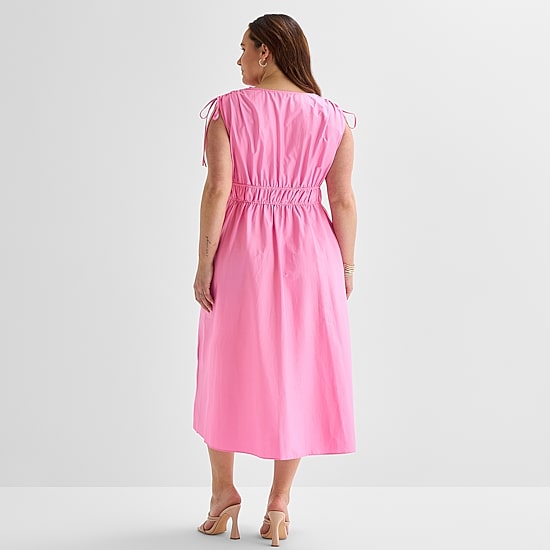 Melonie T Womens Plus Midi V Neck Sleeveless Fit + Flare Dress