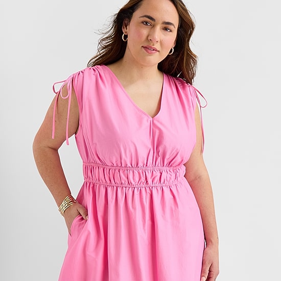 Melonie T Womens Plus Midi V Neck Sleeveless Fit + Flare Dress