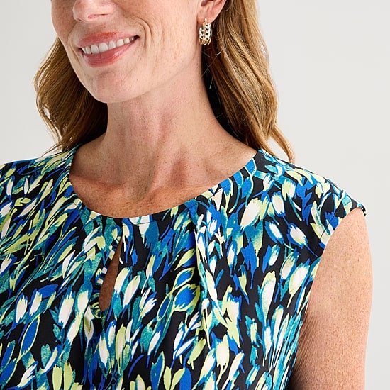 Black Label by Evan-Picone Womens Keyhole Neck Sleeveless Blouse