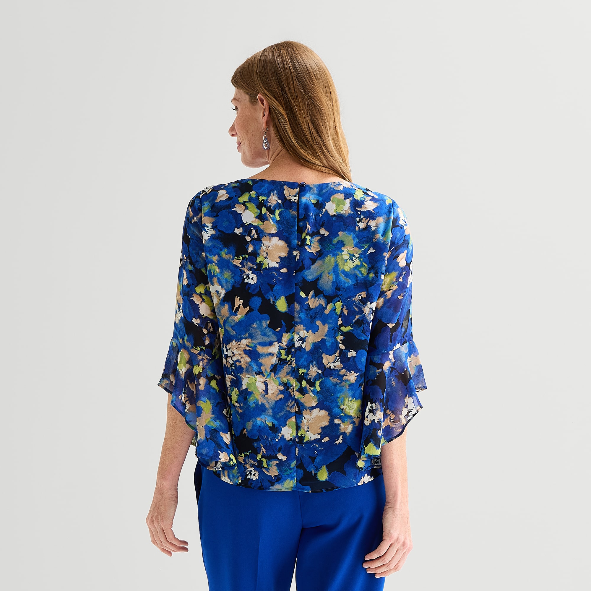 Black Label by Evan-Picone Womens Round Neck 3/4 Sleeve Blouse