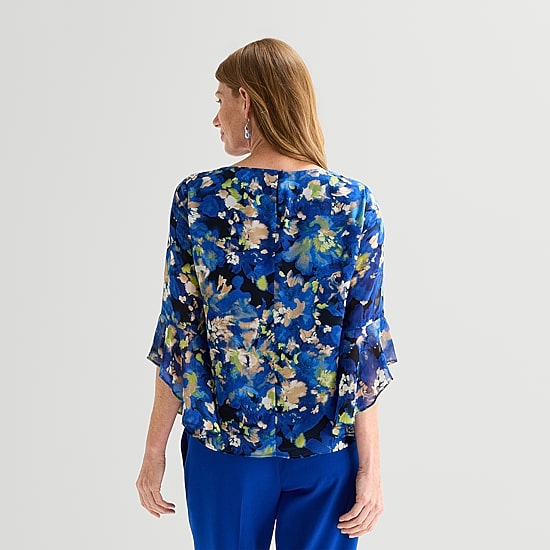 Black Label by Evan-Picone Womens Round Neck 3/4 Sleeve Blouse