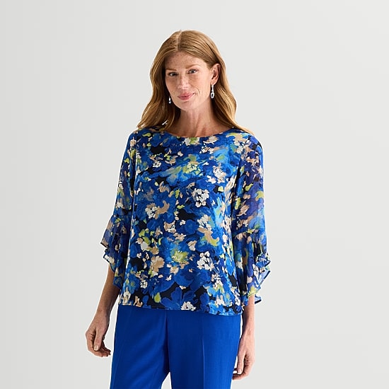Black Label by Evan-Picone Womens Round Neck 3/4 Sleeve Blouse