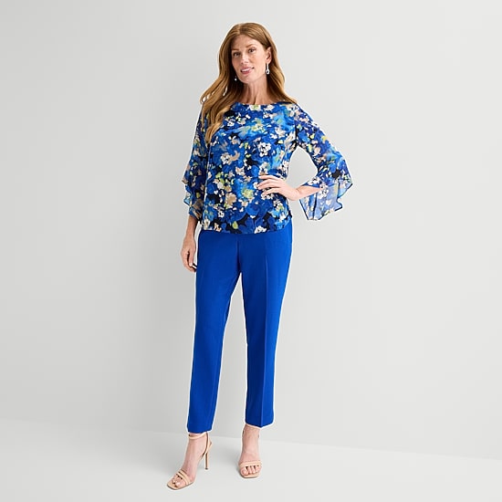 Black Label by Evan-Picone Womens Round Neck 3/4 Sleeve Blouse
