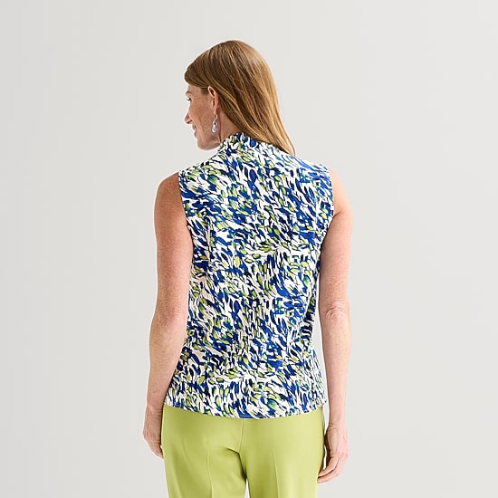 Black Label by Evan-Picone Womens Split Tie Neck Sleeveless Blouse