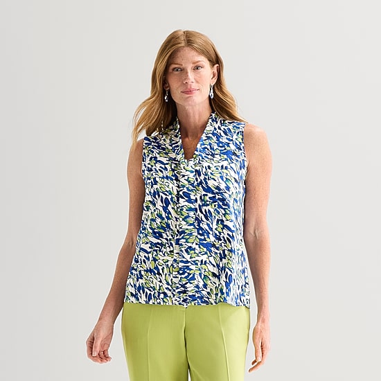 Black Label by Evan-Picone Womens Split Tie Neck Sleeveless Blouse