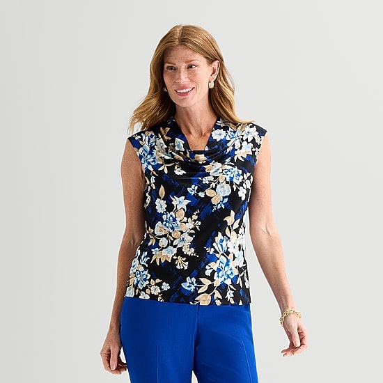 Black Label by Evan-Picone Womens Cowl Neck Sleeveless Blouse
