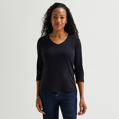 St. John's Bay Womens Tall Crew Neck 3/4 Sleeve T-shirt In Black