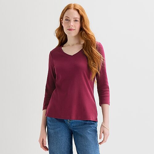 St. John's Bay Womens Tall Crew Neck 3/4 Sleeve T-shirt In Red