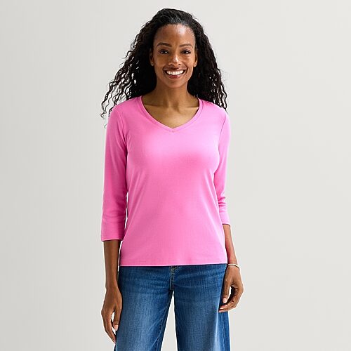 St. John's Bay Womens Tall Crew Neck 3/4 Sleeve T-shirt In Pink