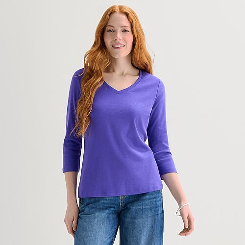 St. John's Bay Womens Tall Crew Neck 3/4 Sleeve T-shirt In Purple