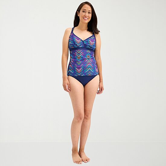 Free Country Womens Stretch Fabric Chevron Tankini Swimsuit Top