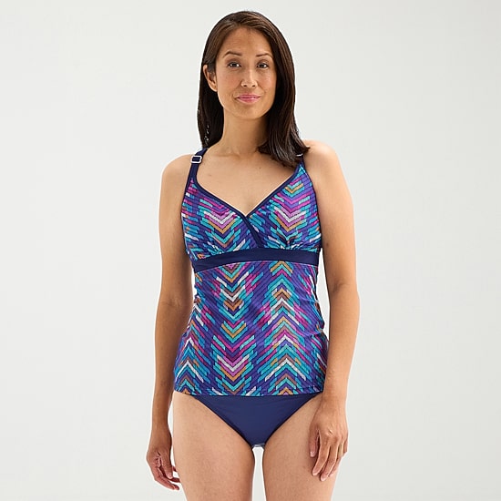 Free Country Womens Stretch Fabric Chevron Tankini Swimsuit Top