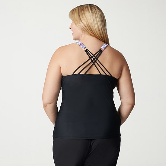 Free Country Womens Built In Bra SHIRRED Stretch Fabric Plus Tankini Swimsuit Top