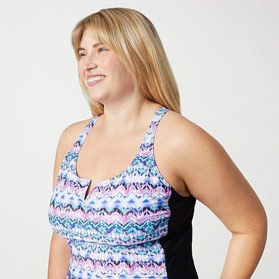 Free Country Womens Built In Bra SHIRRED Stretch Fabric Plus Tankini Swimsuit Top