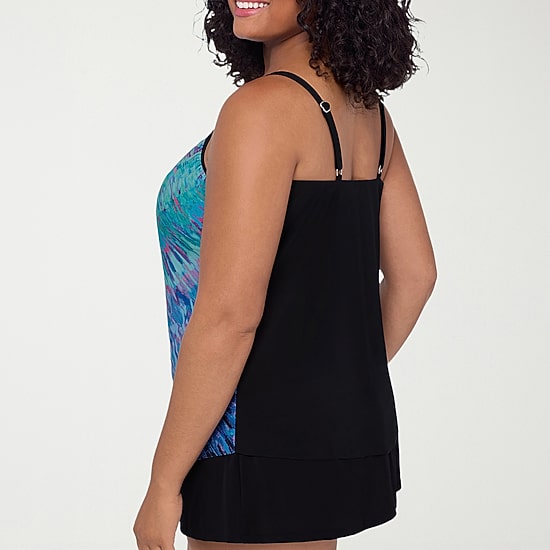 Trimshaper Womens Tie Dye Plus Tankini Swimsuit Top