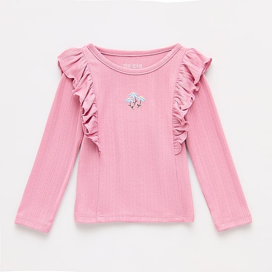 Okie Dokie Baby Girls Round Neck Long Sleeve T-Shirt