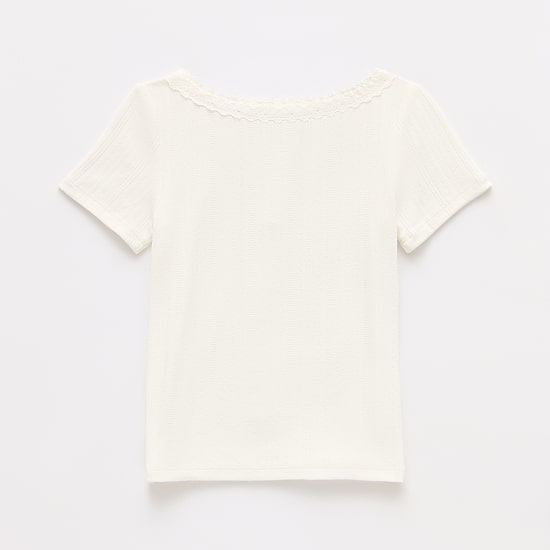 Okie Dokie Toddler & Little Girls Short Sleeve Regular Fit Lace Trim Shirt