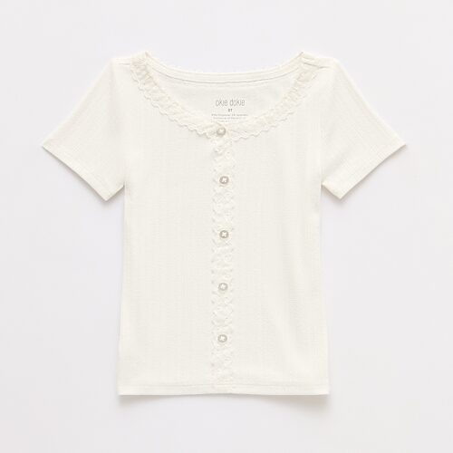 Okie Dokie Toddler & Little Girls Short Sleeve Regular Fit Lace Trim Shirt, 3t, White