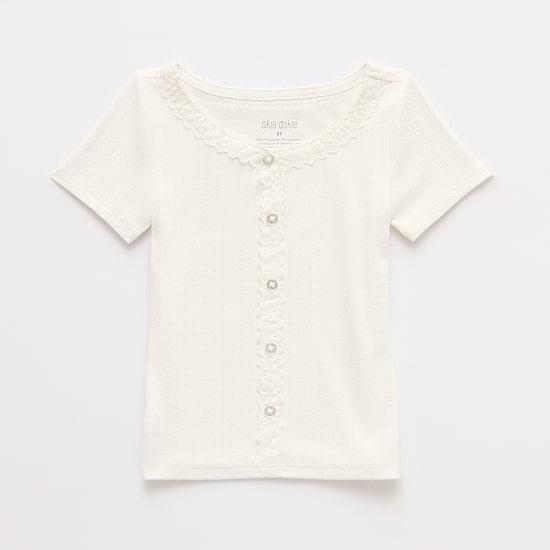 Okie Dokie Toddler & Little Girls Short Sleeve Regular Fit Lace Trim Shirt