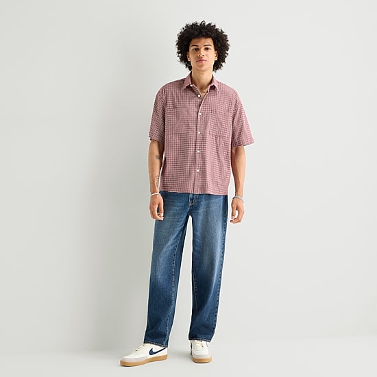 Arizona Mens Short Sleeve Boxy Fit Button-Down Shirt