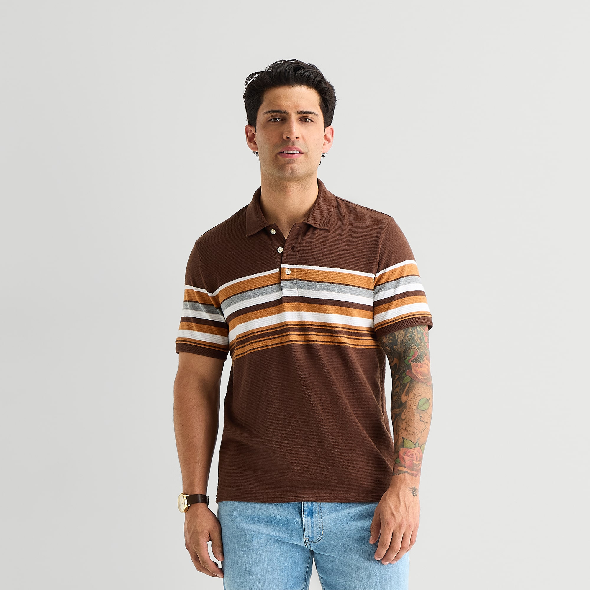 mutual weave Mens Relaxed Fit Short Sleeve Polo Shirt
