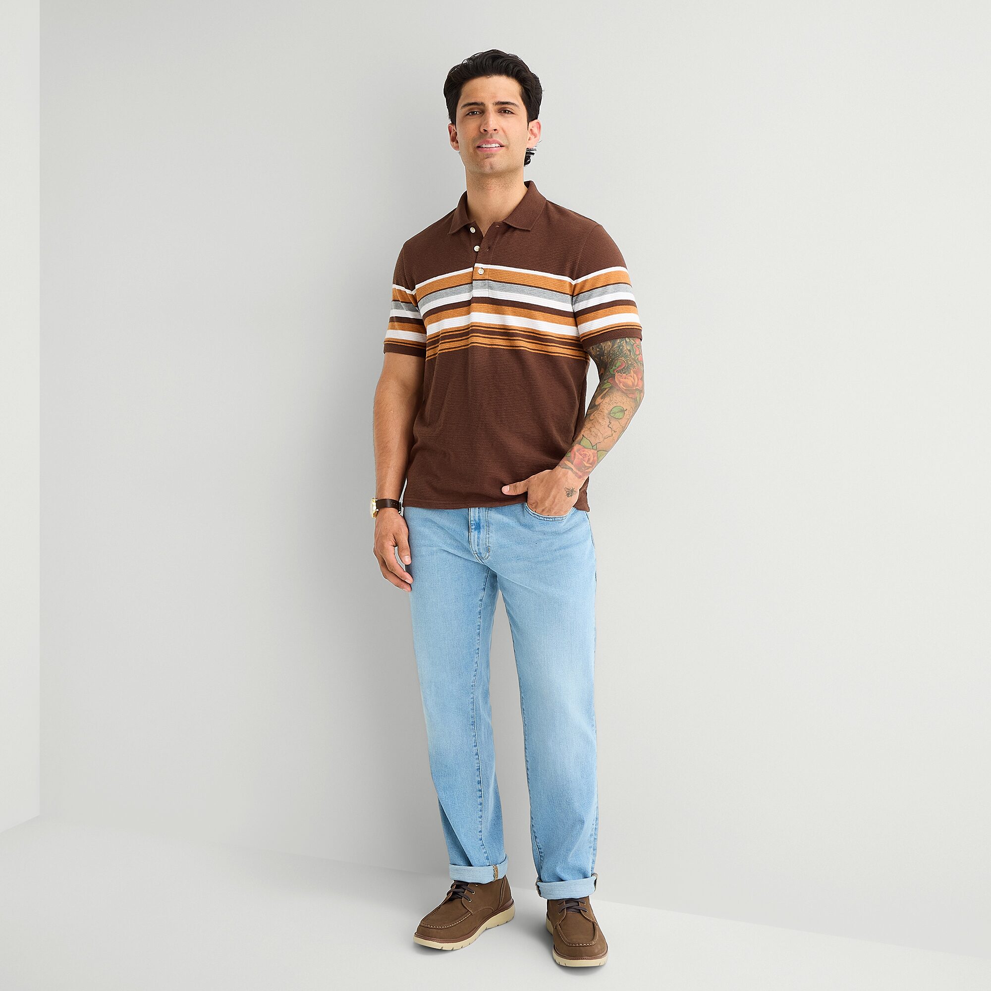 mutual weave Mens Relaxed Fit Short Sleeve Polo Shirt